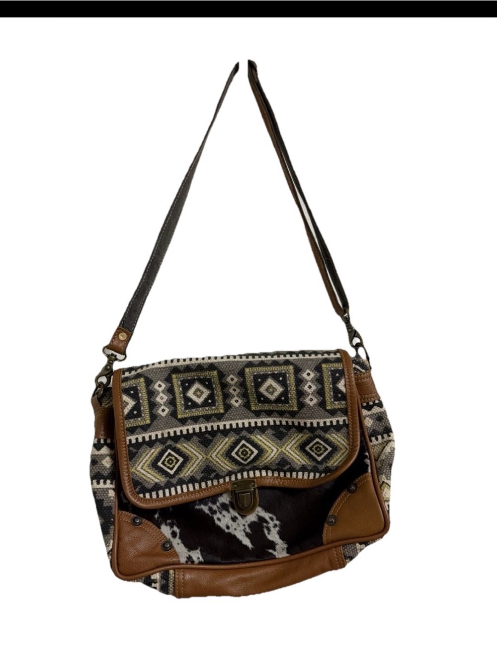 Myra Bag Brown and Black Boho Shoulder Bag with Geometric Weave